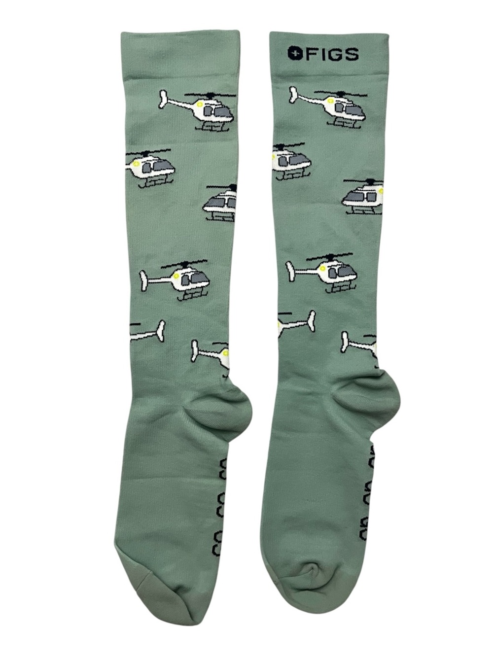 FIGS Unisex Sage Green Helicopter Knee High Compression Socks Size L Work Travel